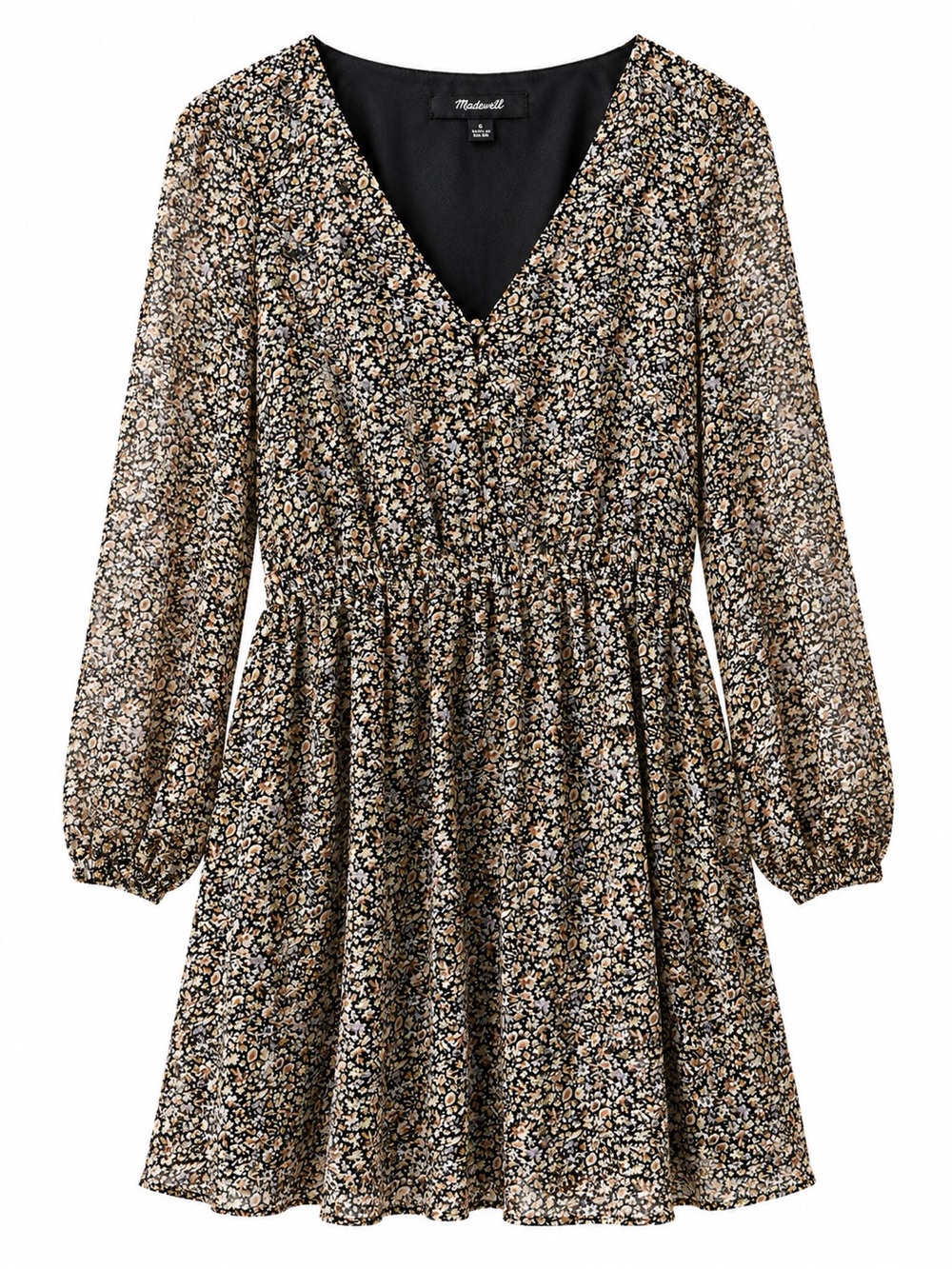 Madewell Georgette Button-Front Mini Black Floral Print Dress Size Small EUC - Picture 1 of 5